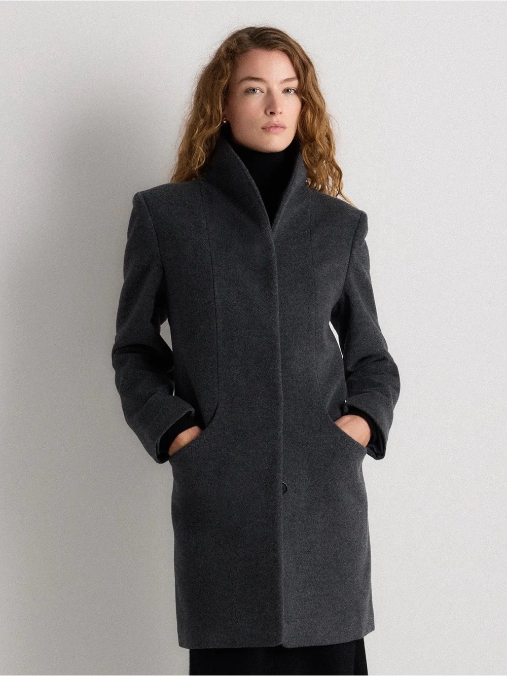 Quince Italian Wool Cocoon Coat in Heather Charcoal Size Large 1286